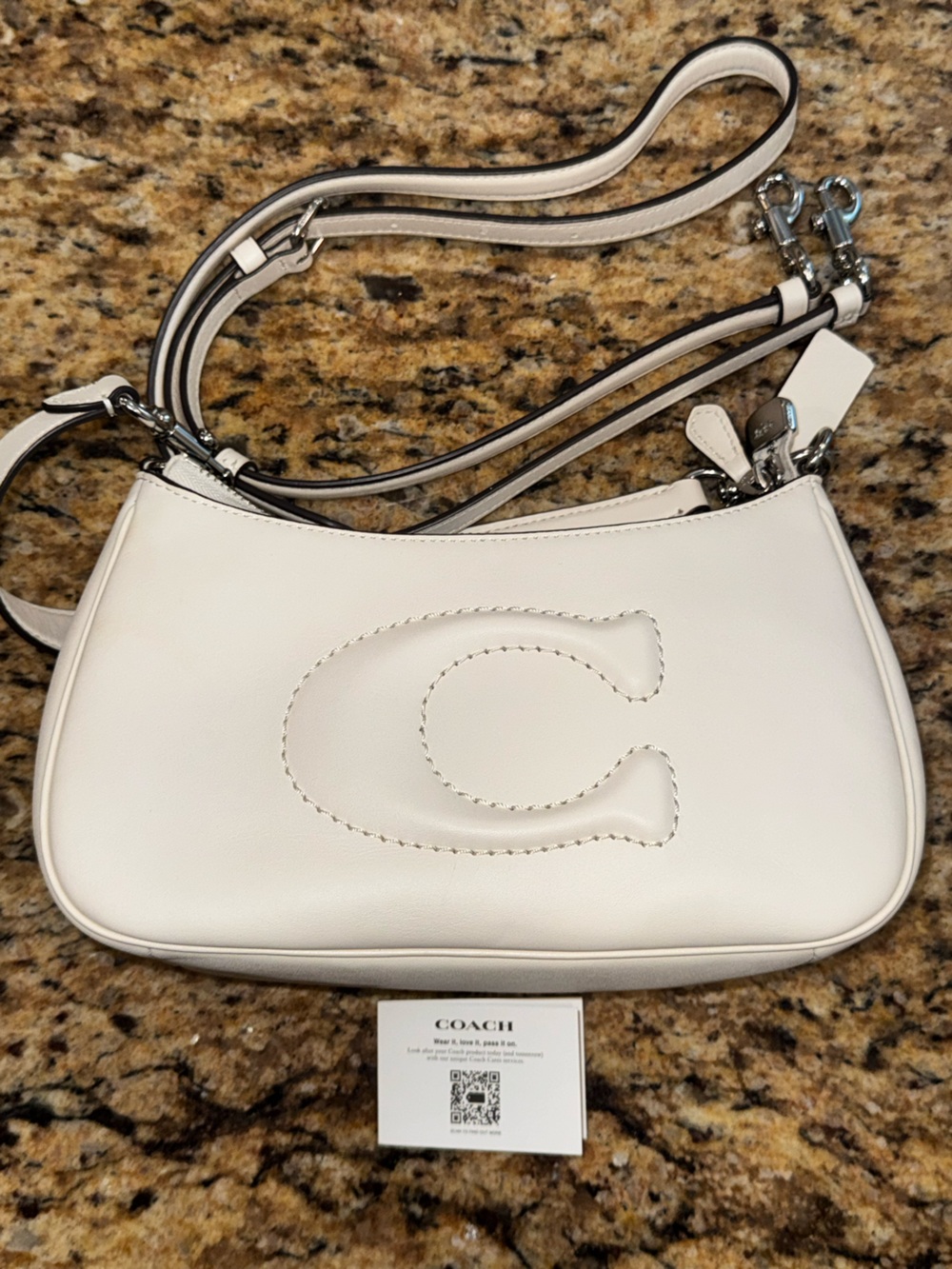 Coach White Leather C Logo Shoulder Crossbody Bag Y2K